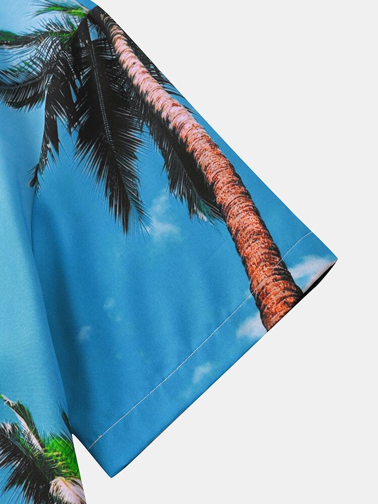 Hommes Palm Tree Print Hawaii Style Graceful Leisure Chemises Assorties Pour La Peau