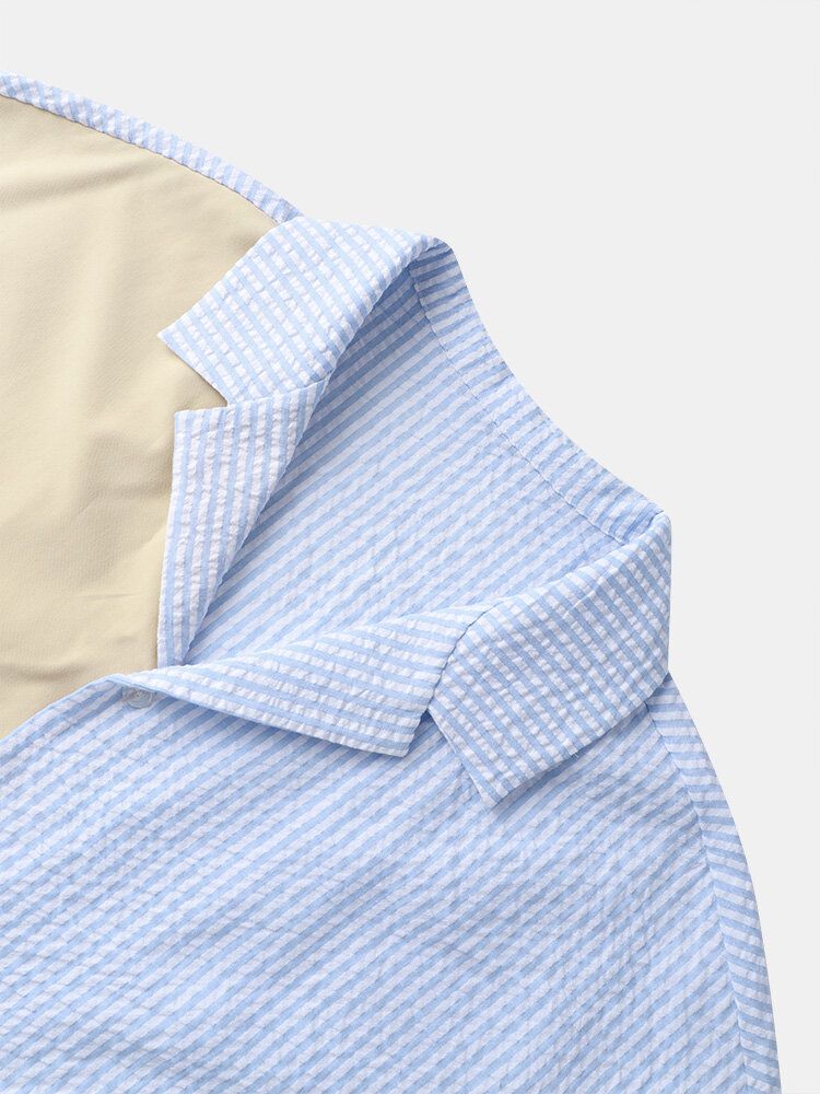 Hommes Patched Pinstriped Pocket Conçu Graceful Leisure All Matched Shirts