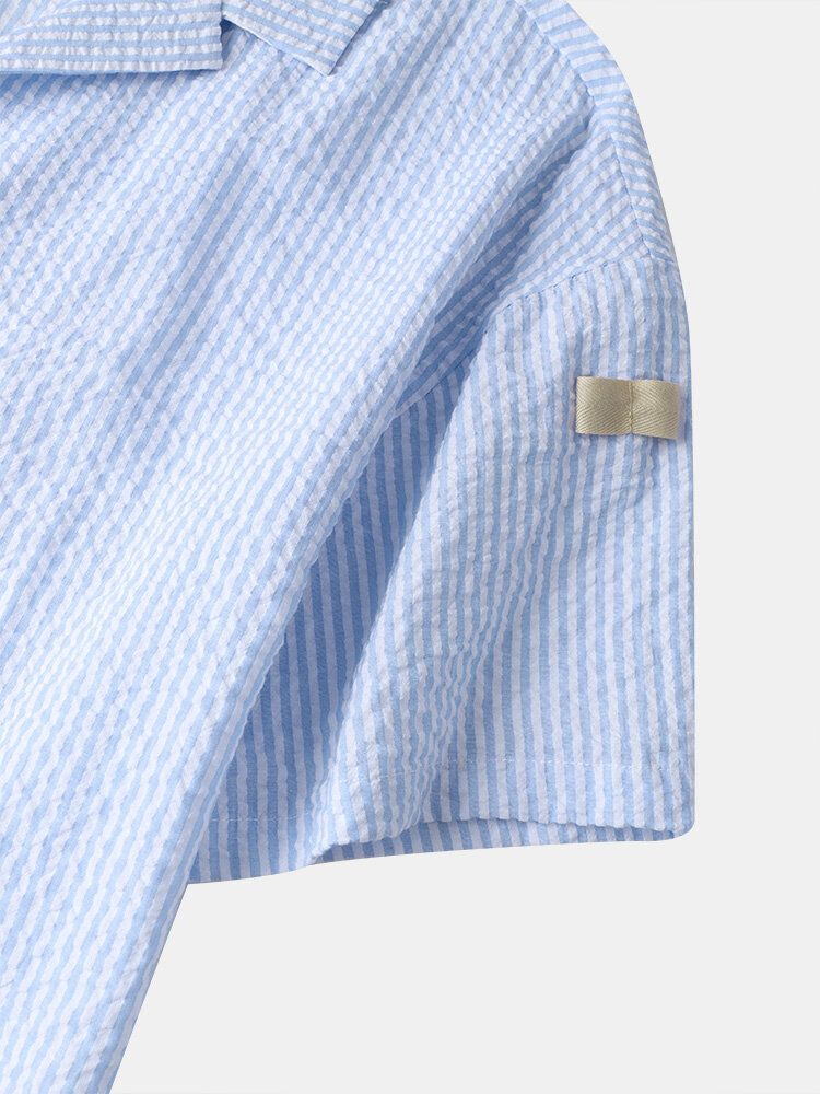 Hommes Patched Pinstriped Pocket Conçu Graceful Leisure All Matched Shirts