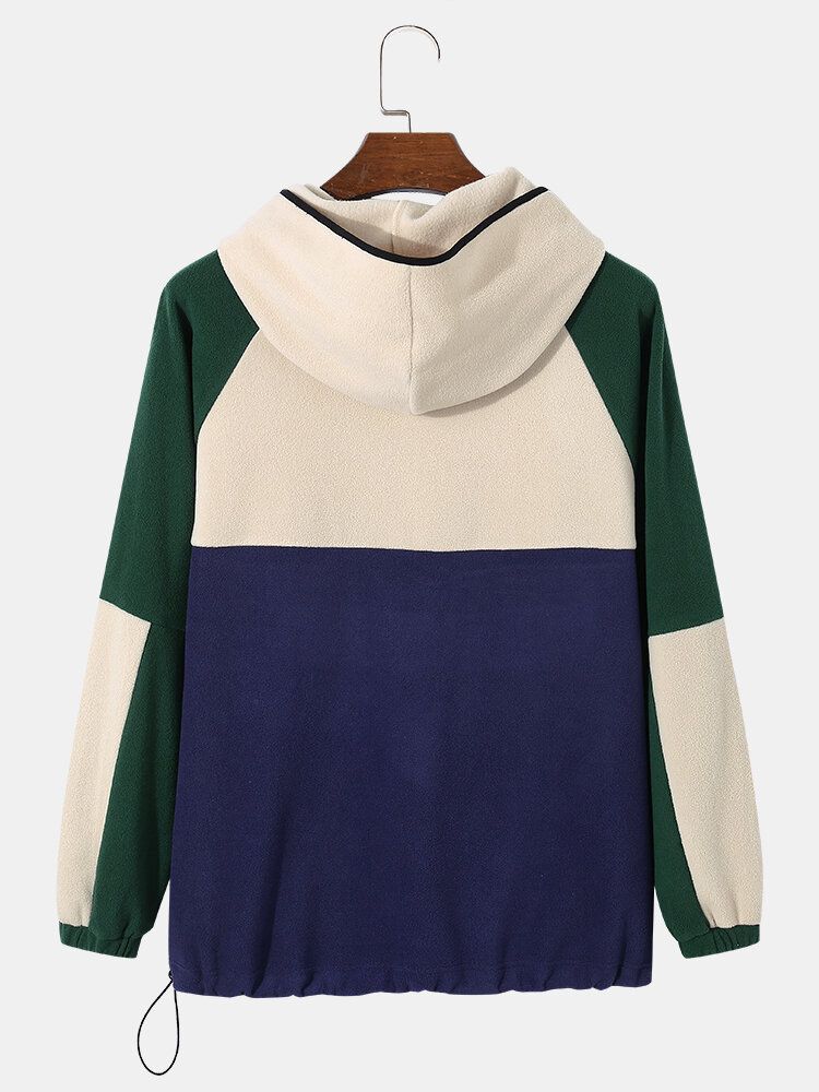 Hommes Patchwork Color Block Raglan Sleeve Big Pocket Letter Sweat À Capuche