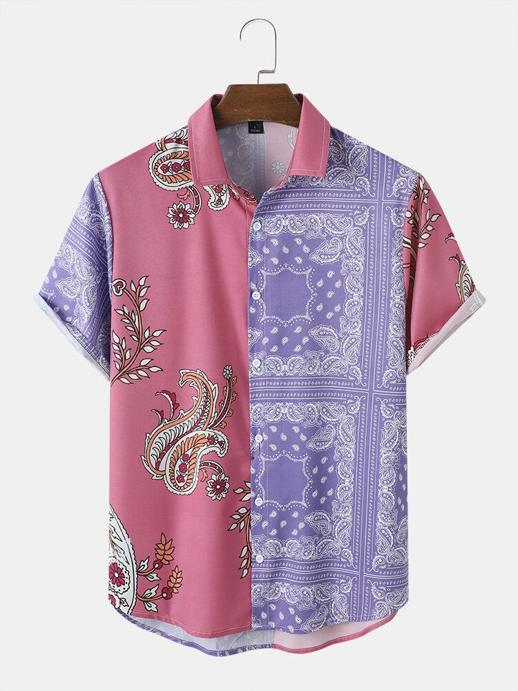 Hommes Patchwork Paisley Imprimer Casual Chemises De Rue À Manches Courtes