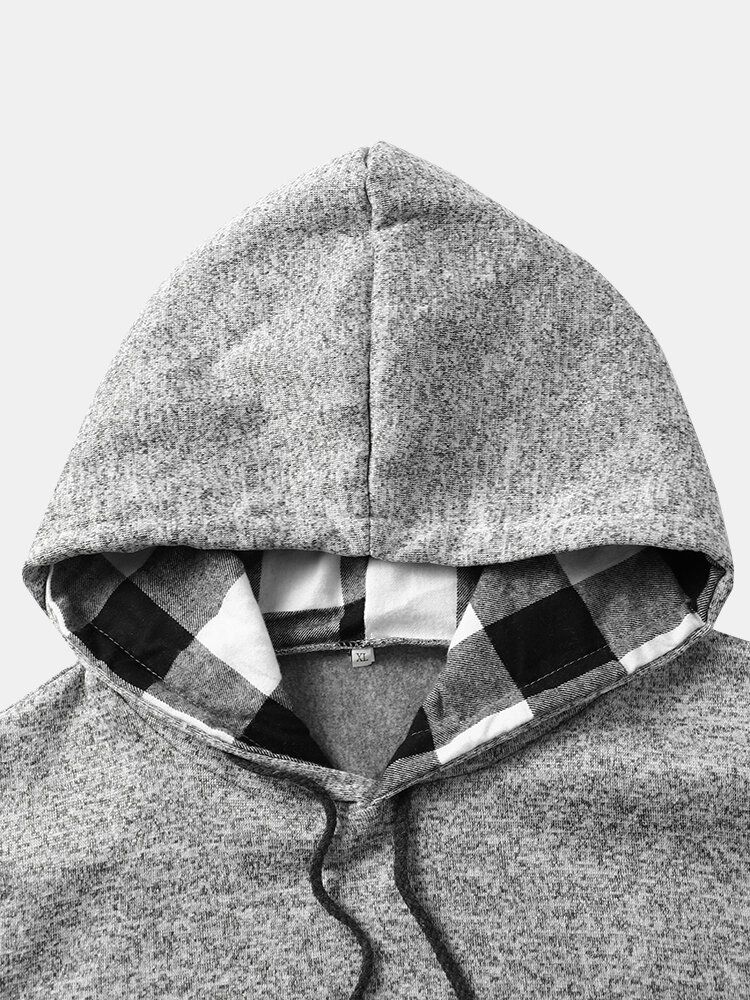 Hommes Patchwork Plaid Kangourou Poche Cordon Casual Sweat À Capuche