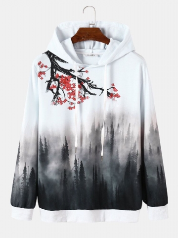 Hommes Paysage Blossom Arbres Contraste Couleur Pull Sweat À Capuche