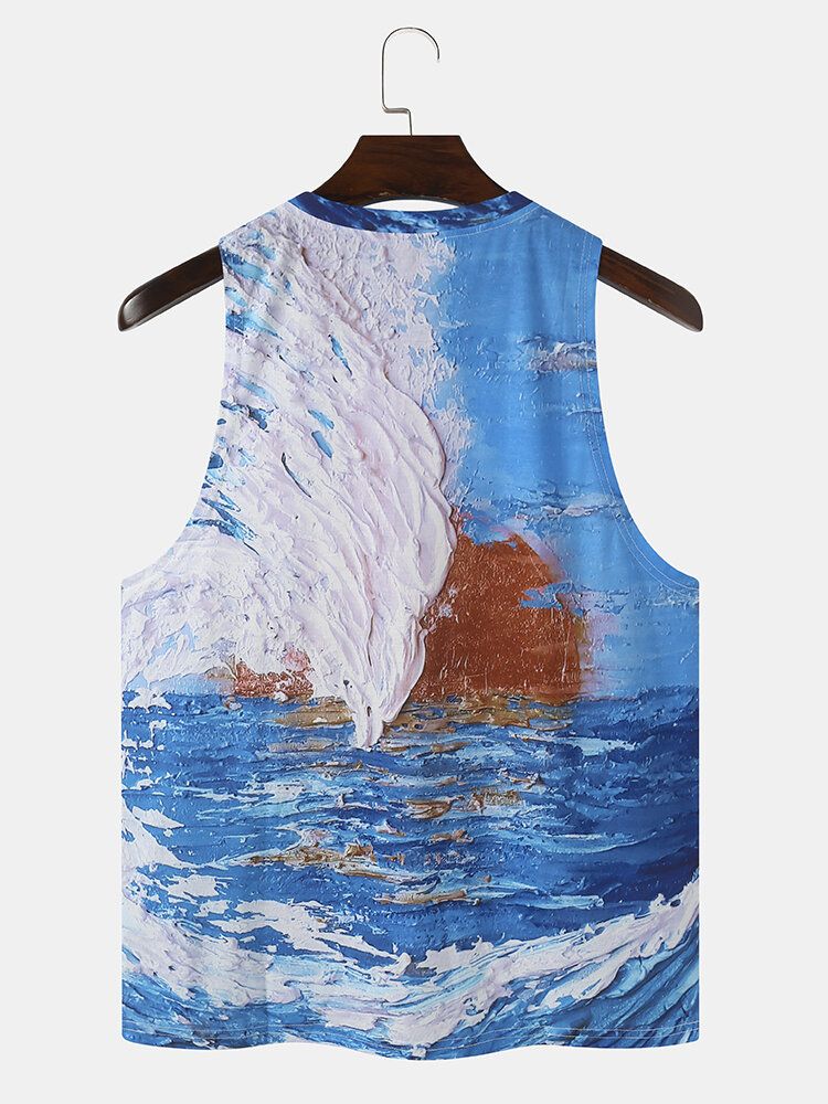 Hommes Paysage Imprimé Art Style O Cou Sans Manches Cool Top