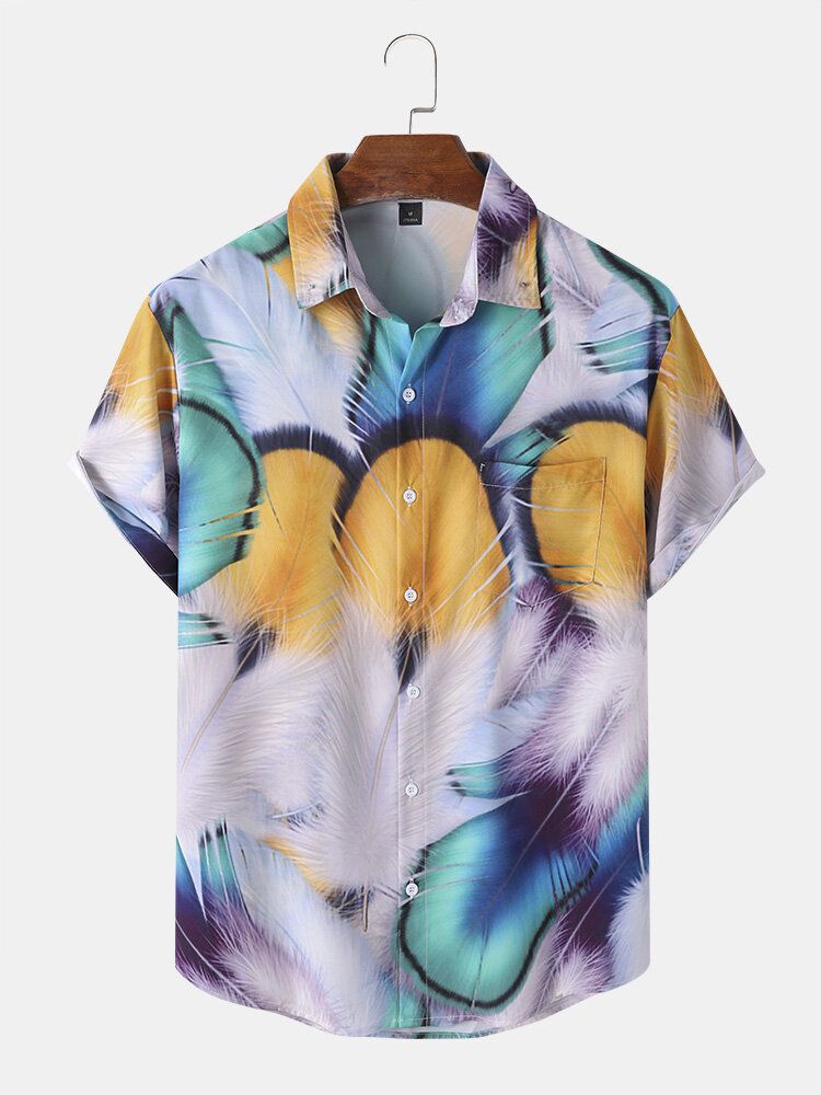 Hommes Peacock Feather Print Graceful Leisure All Matched Skin Friendly Shirts