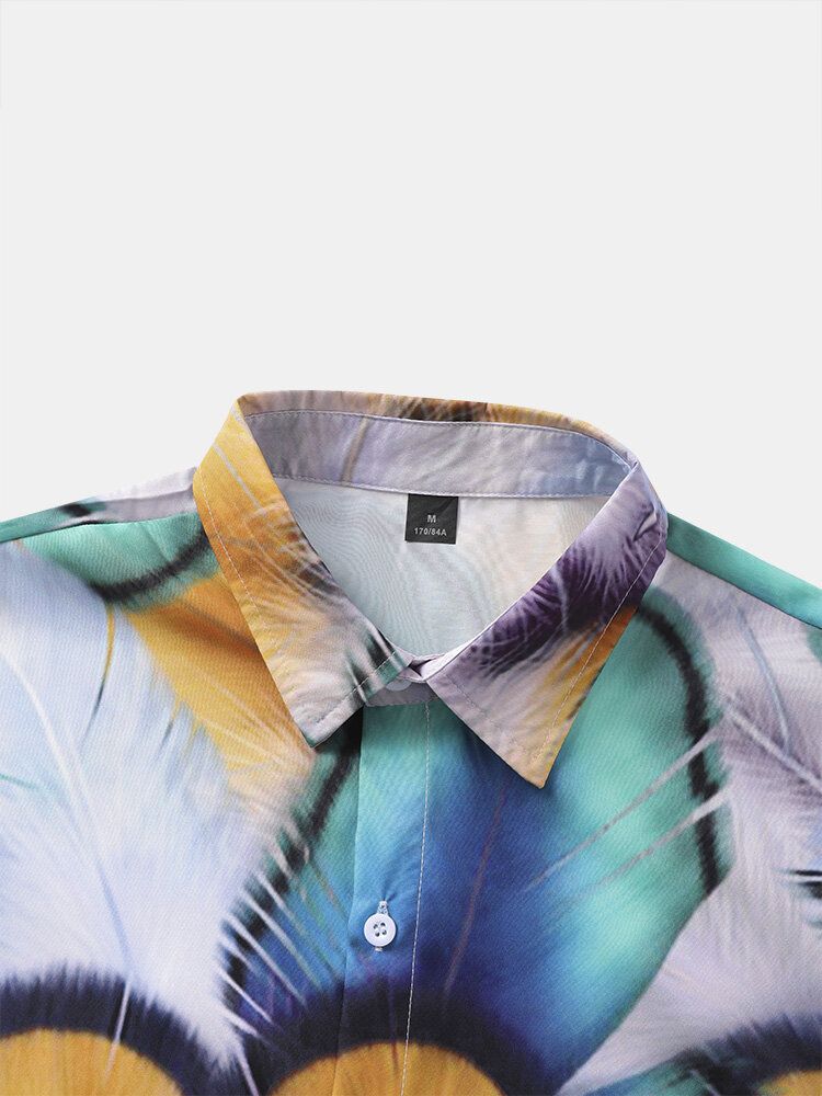 Hommes Peacock Feather Print Graceful Leisure All Matched Skin Friendly Shirts