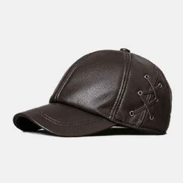 Hommes En Peau De Mouton Couleur Unie Patchwork Côté Sangle Croisée Décoration Extérieure Décontracté Chaleur Casquette De Baseball