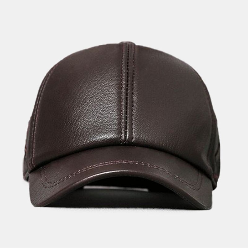 Hommes En Peau De Mouton Couleur Unie Patchwork Côté Sangle Croisée Décoration Extérieure Décontracté Chaleur Casquette De Baseball