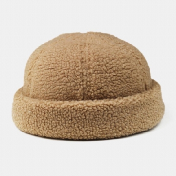 Hommes En Peau De Mouton Couleur Unie Réglable Sauvage Chaud Extérieur Bonnet Propriétaire Casquette Tête De Mort