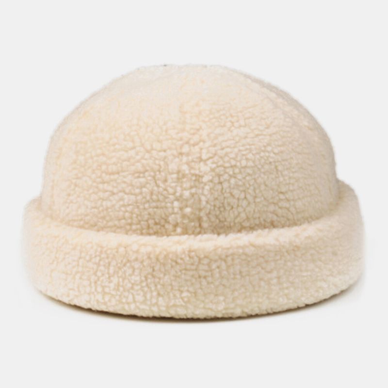 Hommes En Peau De Mouton Couleur Unie Réglable Sauvage Chaud Extérieur Bonnet Propriétaire Casquette Tête De Mort