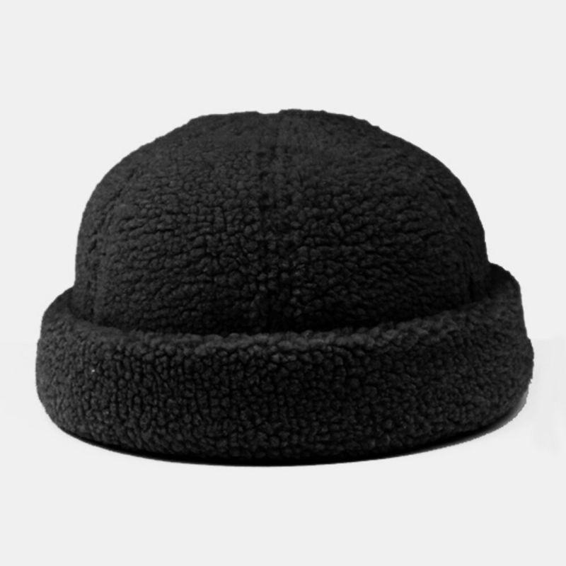 Hommes En Peau De Mouton Couleur Unie Réglable Sauvage Chaud Extérieur Bonnet Propriétaire Casquette Tête De Mort