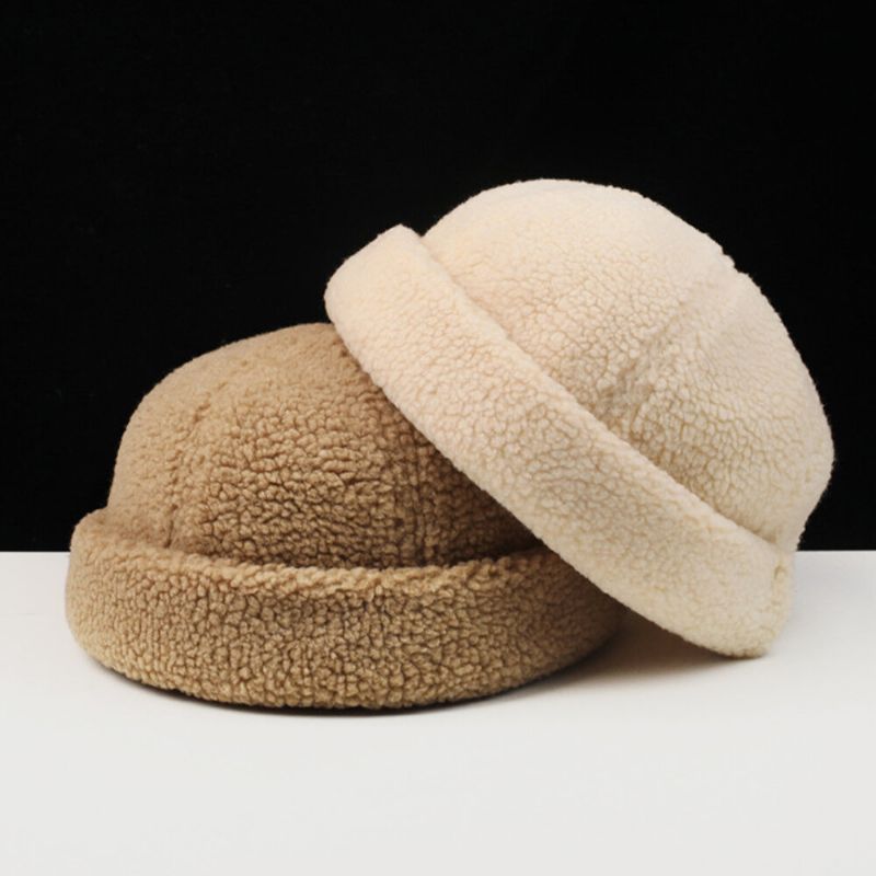 Hommes En Peau De Mouton Couleur Unie Réglable Sauvage Chaud Extérieur Bonnet Propriétaire Casquette Tête De Mort