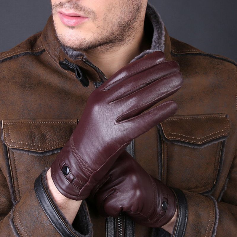 Hommes En Peau De Mouton Hiver Chaud Plus Velours Épaissir Les Gants À Doigts Pleins En Plein Air Coupe-vent Équitation Gants De Conduite