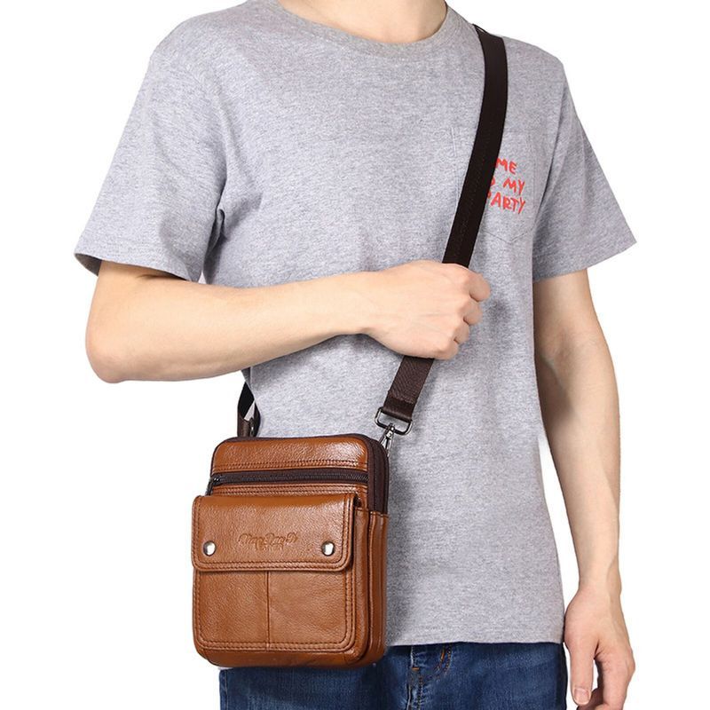 Hommes Peau De Vache Multi-compartiments Fermeture Éclair Sac À Bandoulière Sac À Bandoulière En Plein Air Décontracté Vintage Sac De Messager