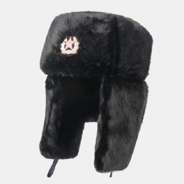 Hommes En Peluche Métal Badge Chaud Coupe-vent Oreille Protection Trappeur Chapeau Hiver Extérieur Résistant Au Froid Ushanka Chapeau