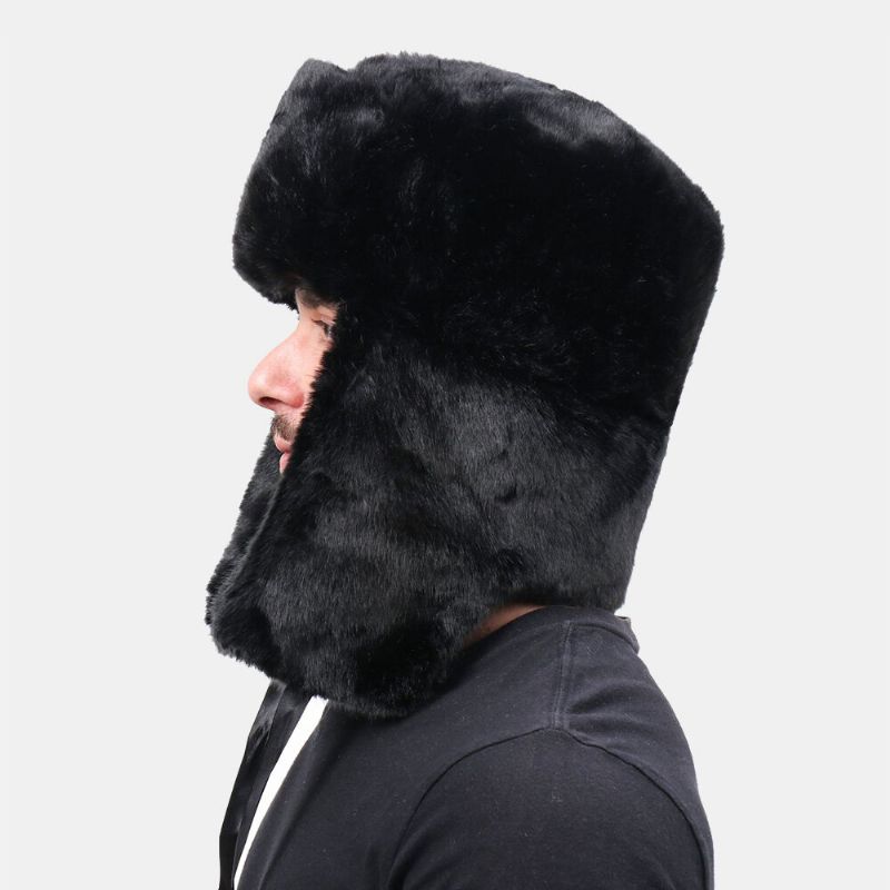 Hommes En Peluche Métal Badge Chaud Coupe-vent Oreille Protection Trappeur Chapeau Hiver Extérieur Résistant Au Froid Ushanka Chapeau