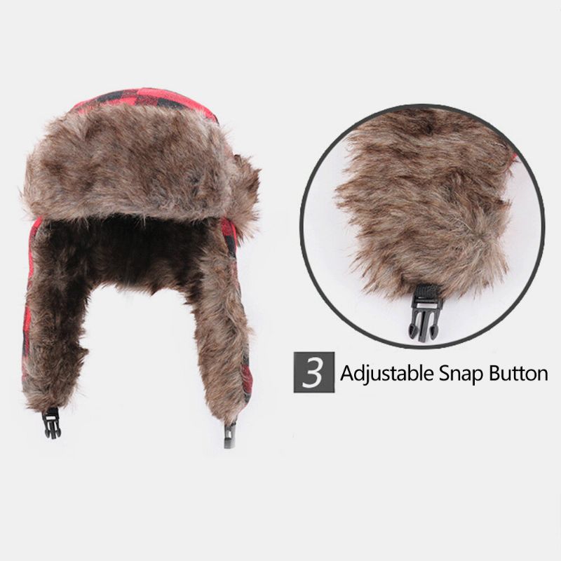 Hommes En Peluche Plaid Insigne Soviétique Coupe-vent Imperméable Ushanka Chapeau Sport De Plein Air Épaissir Protection Des Oreilles Chaud Trappeur Chapeau