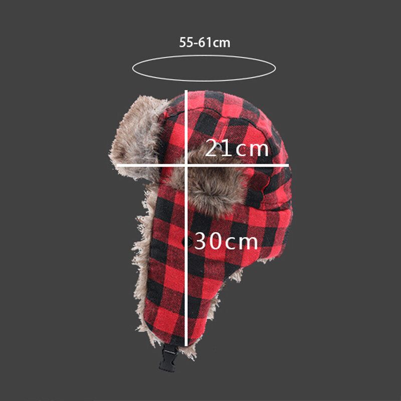 Hommes En Peluche Plaid Insigne Soviétique Coupe-vent Imperméable Ushanka Chapeau Sport De Plein Air Épaissir Protection Des Oreilles Chaud Trappeur Chapeau