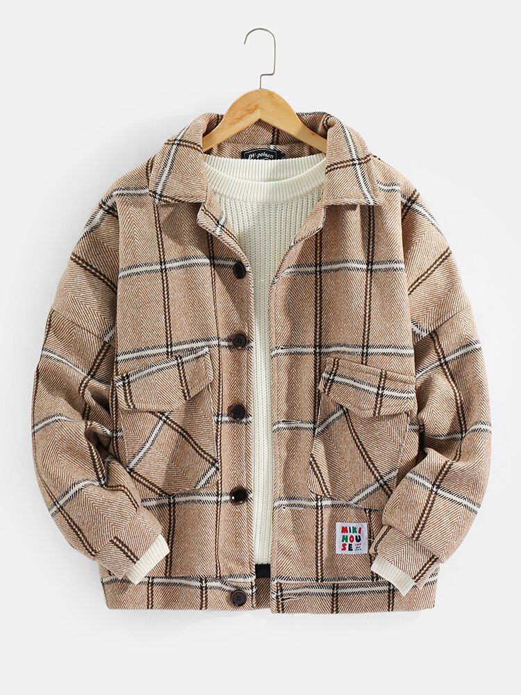 Hommes Plaid Double Poche Chaud À Manches Longues Épais Casual Veste En Laine