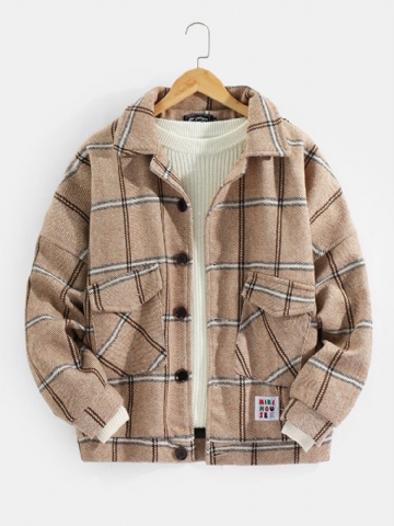 Hommes Plaid Double Poche Chaud À Manches Longues Épais Casual Veste En Laine