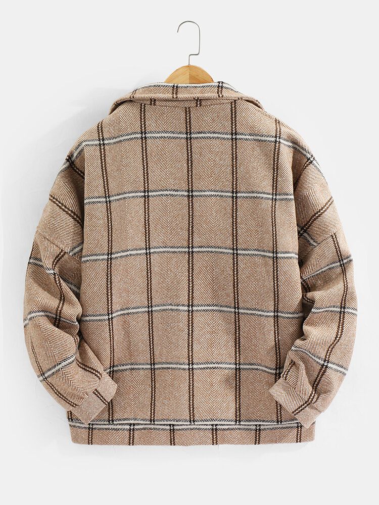 Hommes Plaid Double Poche Chaud À Manches Longues Épais Casual Veste En Laine