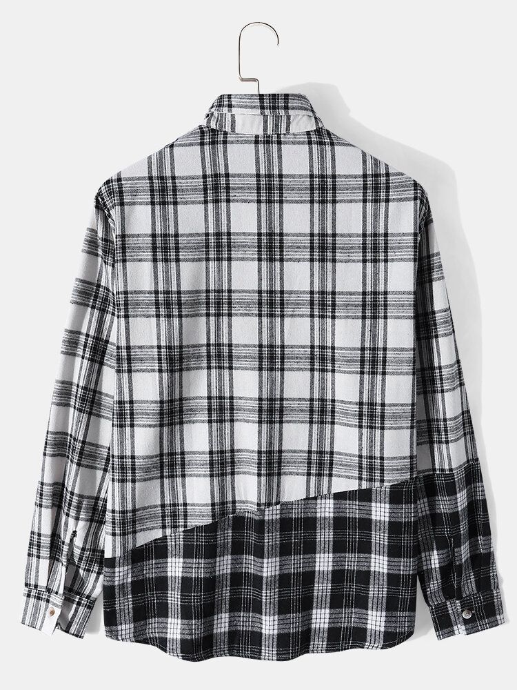 Hommes Plaid Patchwork Contraste Bouton Revers Chemises Décontractées