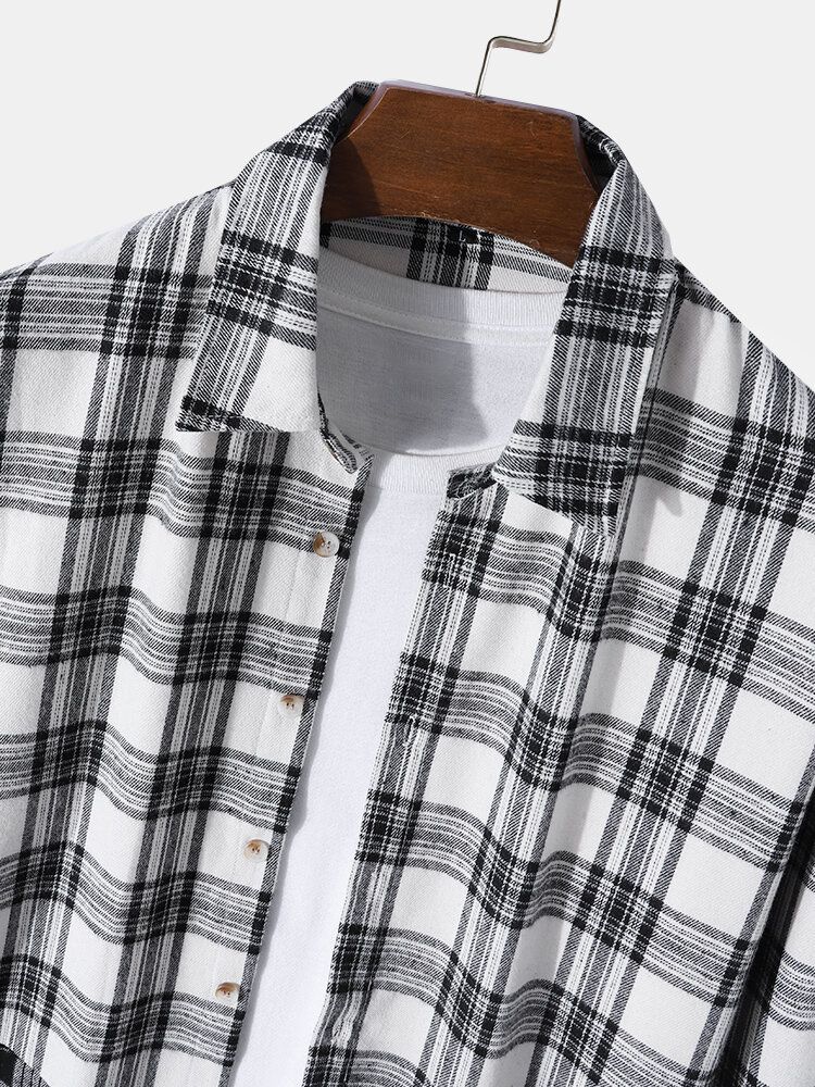 Hommes Plaid Patchwork Contraste Bouton Revers Chemises Décontractées