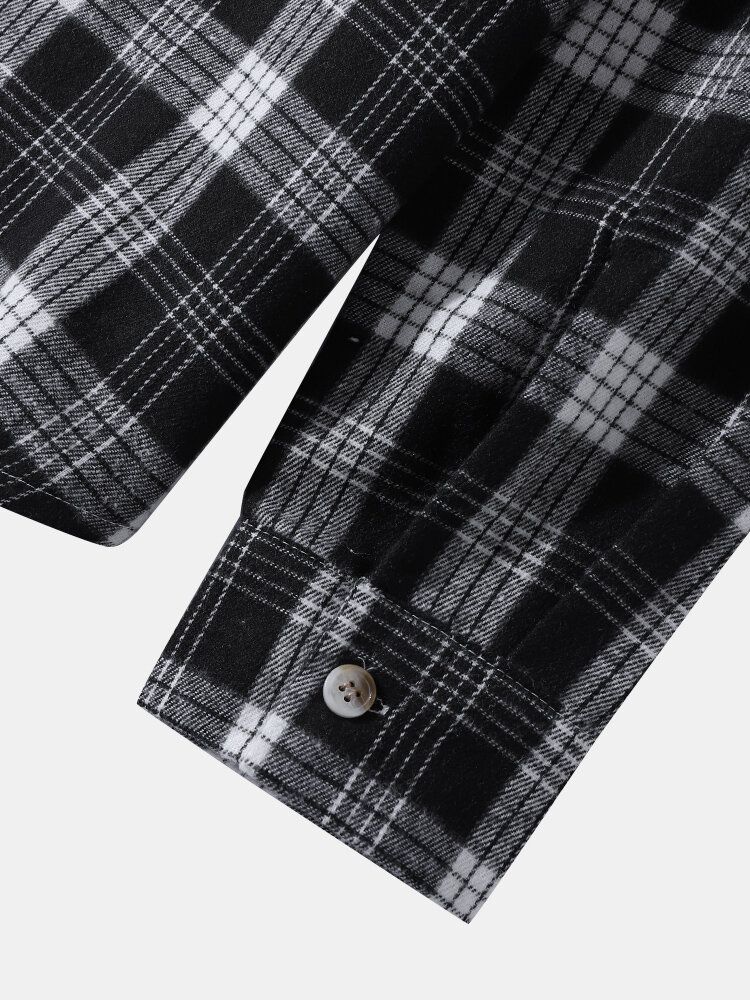 Hommes Plaid Patchwork Contraste Bouton Revers Chemises Décontractées