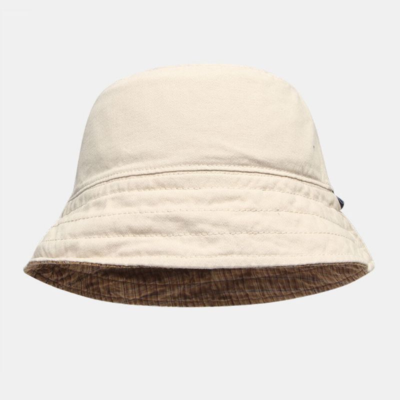 Hommes Plaid Pattern Double-side-wear Seau En Coton Lavé Chapeau Wild Casual Sun Hat