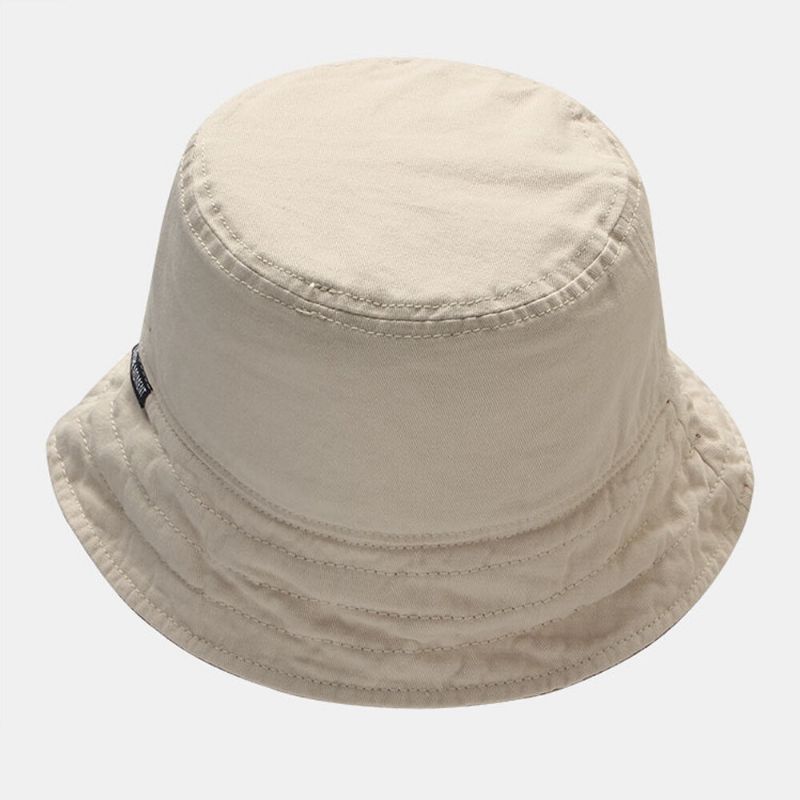 Hommes Plaid Pattern Double-side-wear Seau En Coton Lavé Chapeau Wild Casual Sun Hat