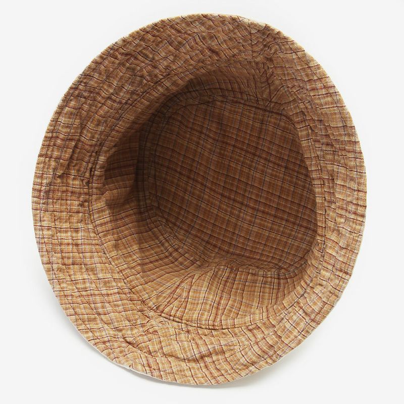 Hommes Plaid Pattern Double-side-wear Seau En Coton Lavé Chapeau Wild Casual Sun Hat