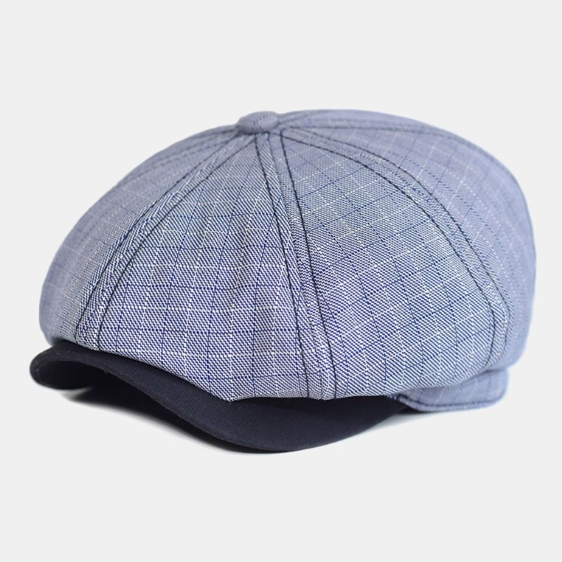 Hommes Plaid Rayé Motif Mince Casual Gavroche Chapeau Béret Cap Octogonal Chapeau Peintre Cap Avant Cap