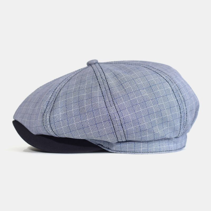 Hommes Plaid Rayé Motif Mince Casual Gavroche Chapeau Béret Cap Octogonal Chapeau Peintre Cap Avant Cap