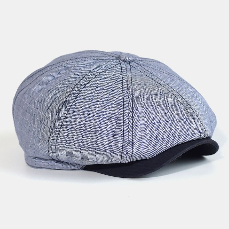 Hommes Plaid Rayé Motif Mince Casual Gavroche Chapeau Béret Cap Octogonal Chapeau Peintre Cap Avant Cap