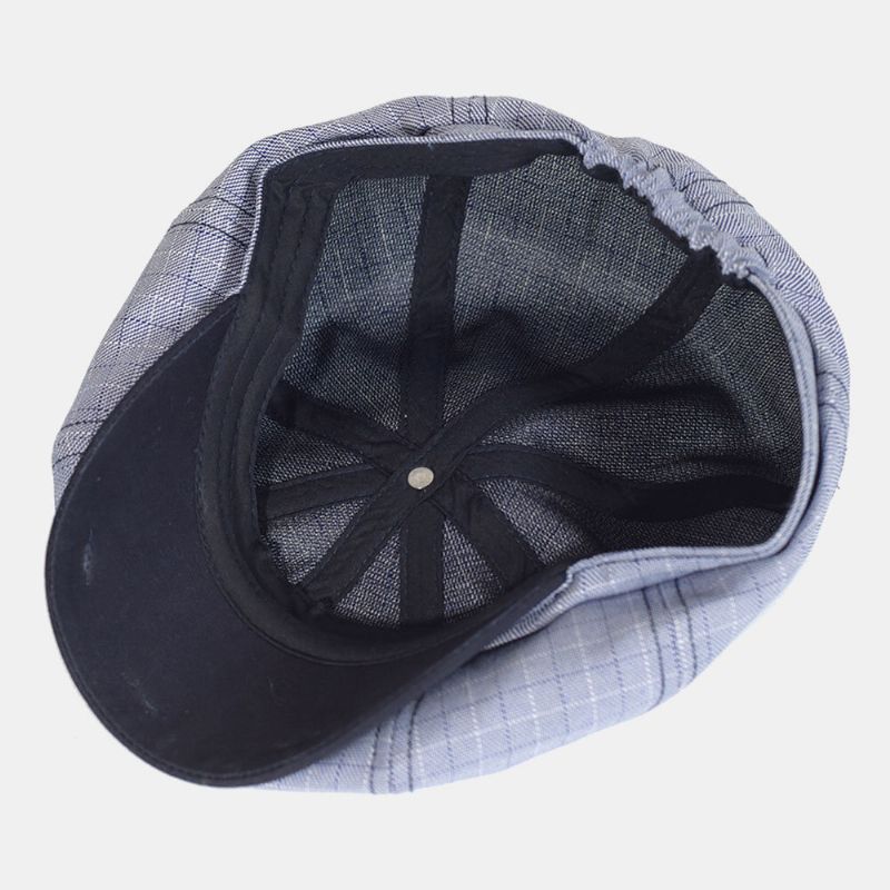 Hommes Plaid Rayé Motif Mince Casual Gavroche Chapeau Béret Cap Octogonal Chapeau Peintre Cap Avant Cap