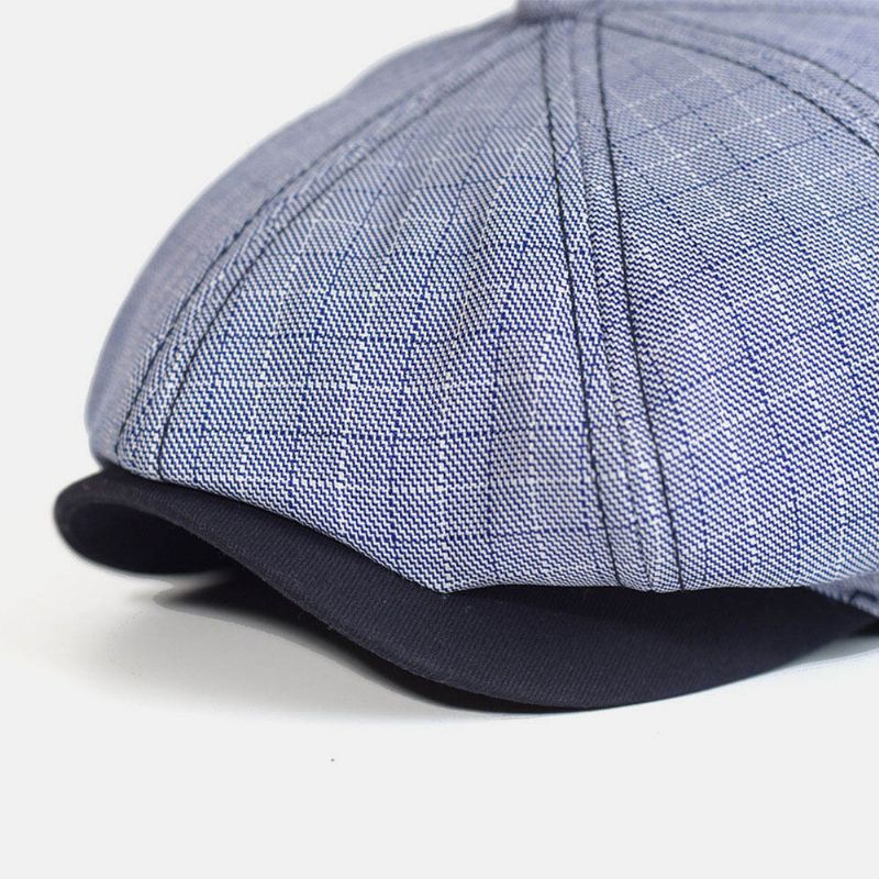 Hommes Plaid Rayé Motif Mince Casual Gavroche Chapeau Béret Cap Octogonal Chapeau Peintre Cap Avant Cap