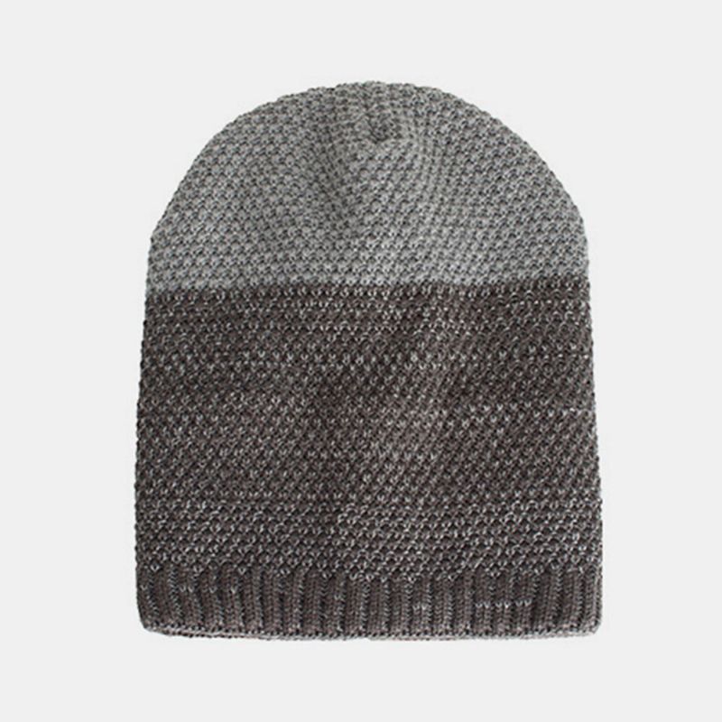 Hommes Polyester Coton Automne Hiver Plus Velours Chaleur Double Usage Bicolore Tricoté Chapeau Bonnet Chapeau