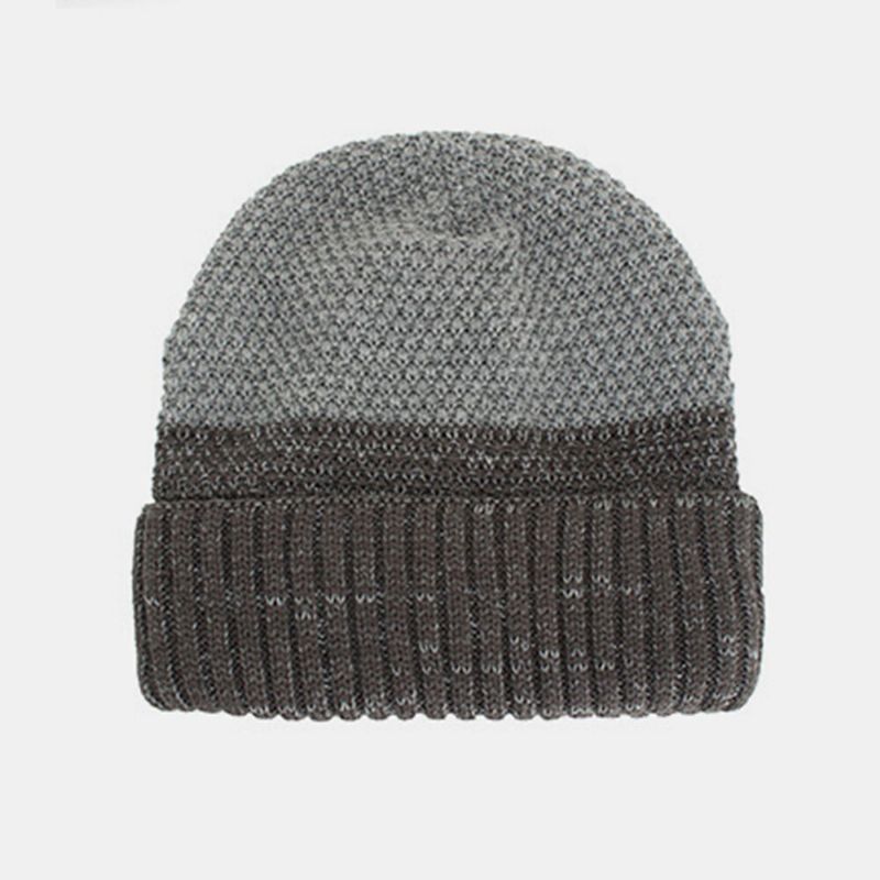 Hommes Polyester Coton Automne Hiver Plus Velours Chaleur Double Usage Bicolore Tricoté Chapeau Bonnet Chapeau