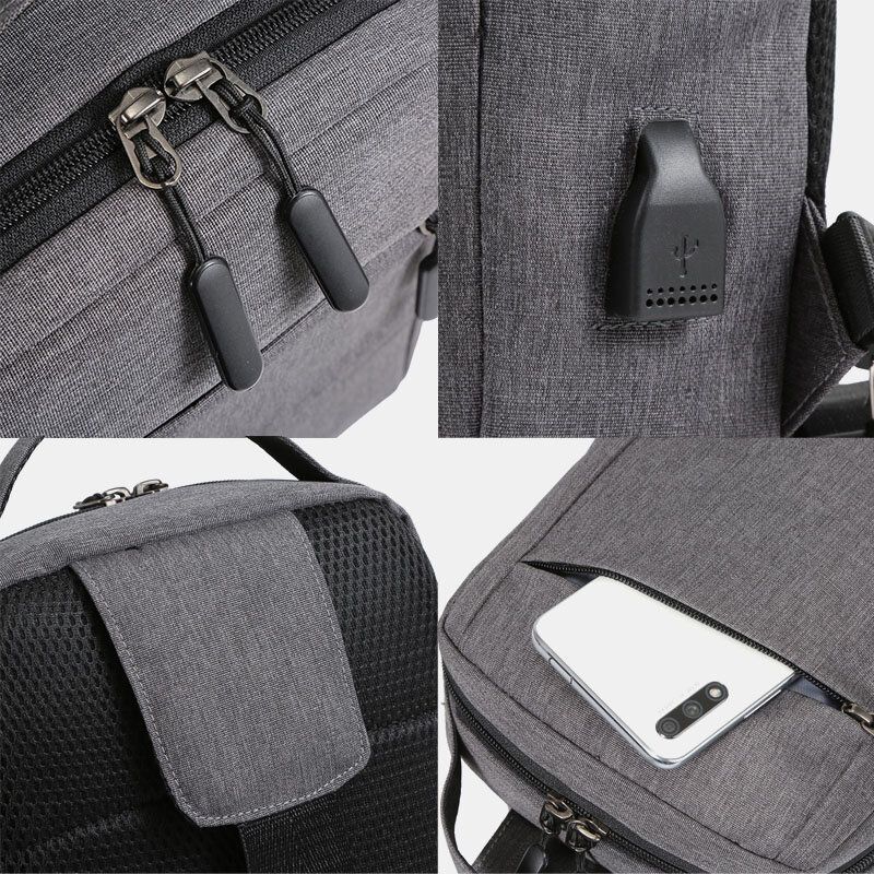 Hommes Polyester Usb Chargeant Grande Capacité Multi-couches Business Crossbody Bag Chest Bag Sling Bag