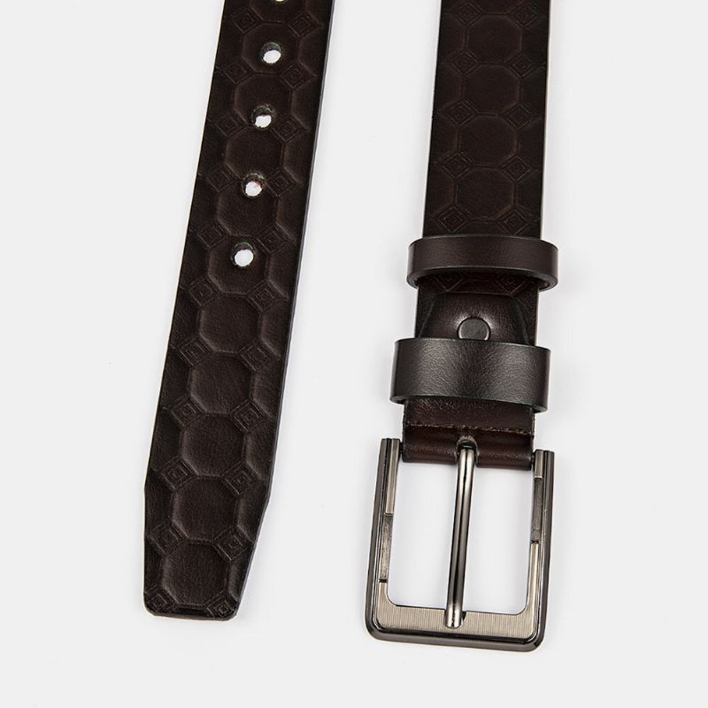 Hommes Polygonal Dark Pattern Square Pin Buckle Business Casual Ceinture En Cuir