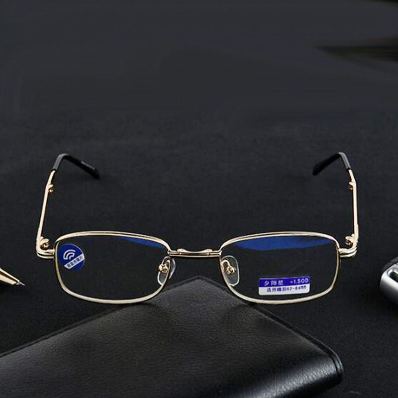 Hommes Portable Plein Cadre Pliable Mode Résine Anti-bleu Lunettes De Lecture Hypermétropie Lunettes Presbytie Lunettes Avec Boîte En Cuir