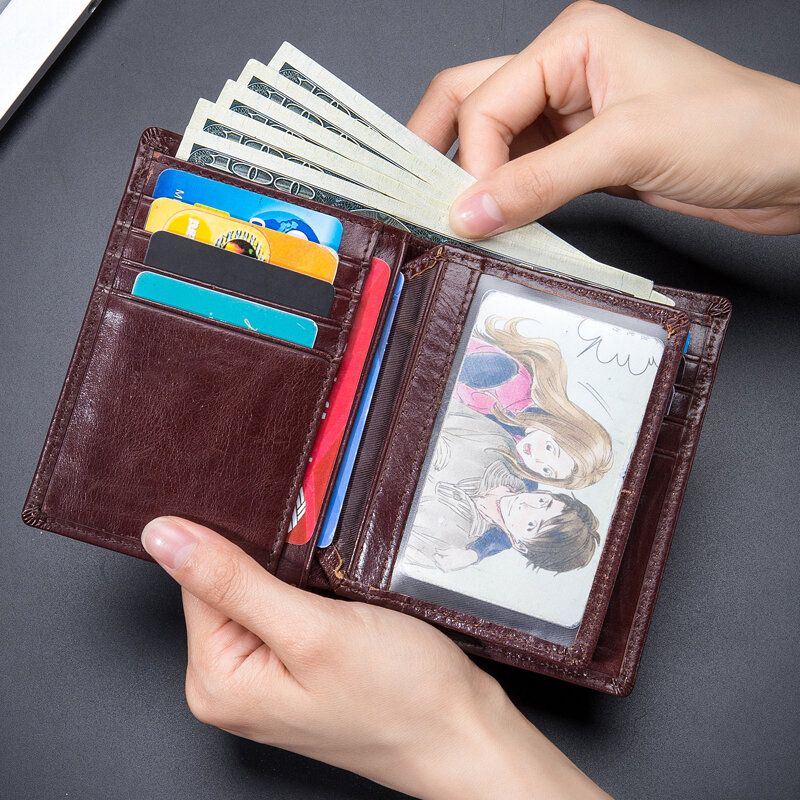 Hommes Portefeuilles Horizontaux Verticaux Bifold Rfid Brosse Antivol Multi-carte Slot Porte-cartes Pince À Billets Portefeuilles En Peau De Vache