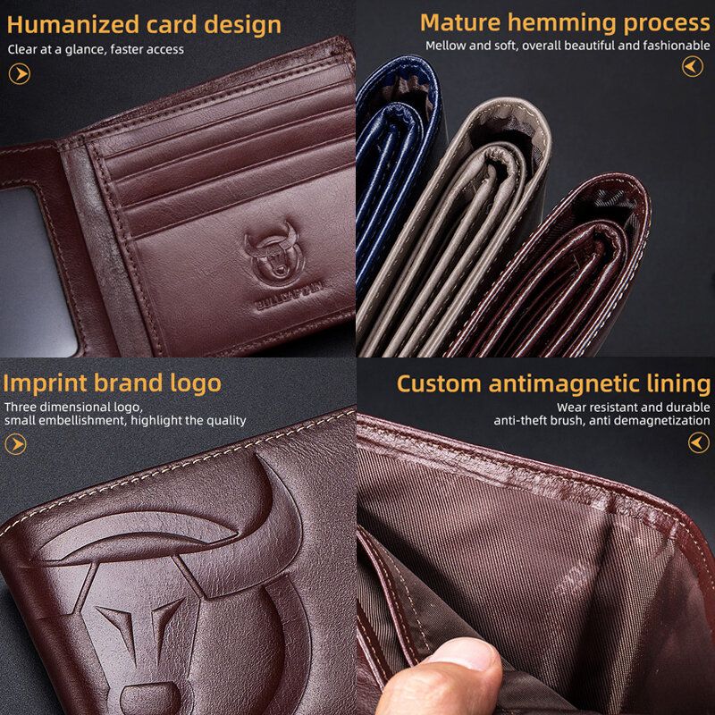 Hommes Portefeuilles Horizontaux Verticaux Bifold Rfid Brosse Antivol Multi-carte Slot Porte-cartes Pince À Billets Portefeuilles En Peau De Vache