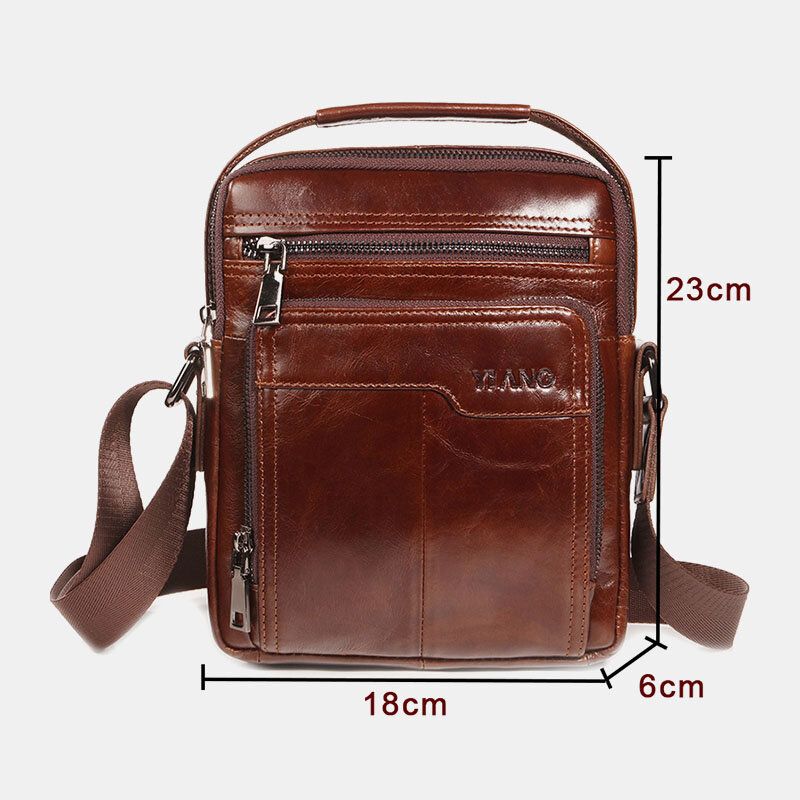 Hommes Première Couche En Cuir De Vachette Double Poche Avant 7.9 Pouces Ipad Mini Messenger Sac Bandoulière Sac Professeur Sac