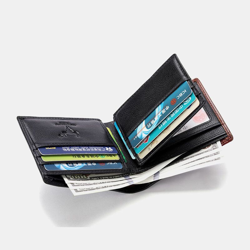 Hommes Première Couche En Cuir De Vachette Fente Multi-cartes Porte-carte Court À Deux Volets Pince À Billets Portefeuille Sac À Main