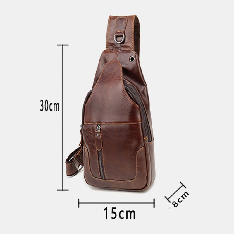 Hommes Première Couche Peau De Vache Rétro Multi-poches Casque Trou Conception Poitrine Sac Sac À Bandoulière