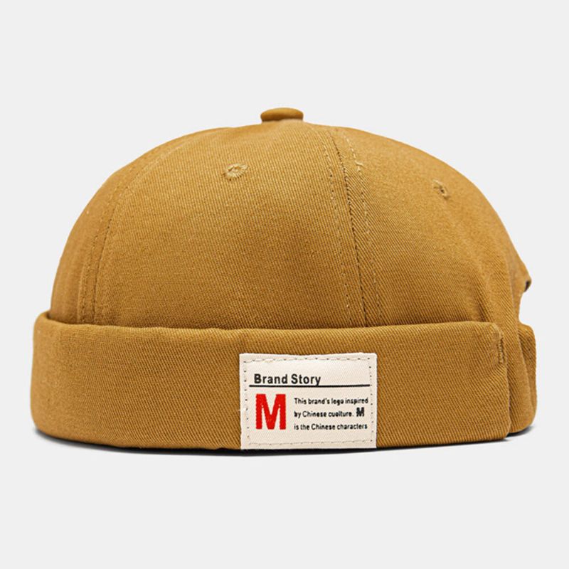 Hommes Propriétaire Cap Coton Dôme Lettre Patch Mode Brimless Beanie Skull Cap