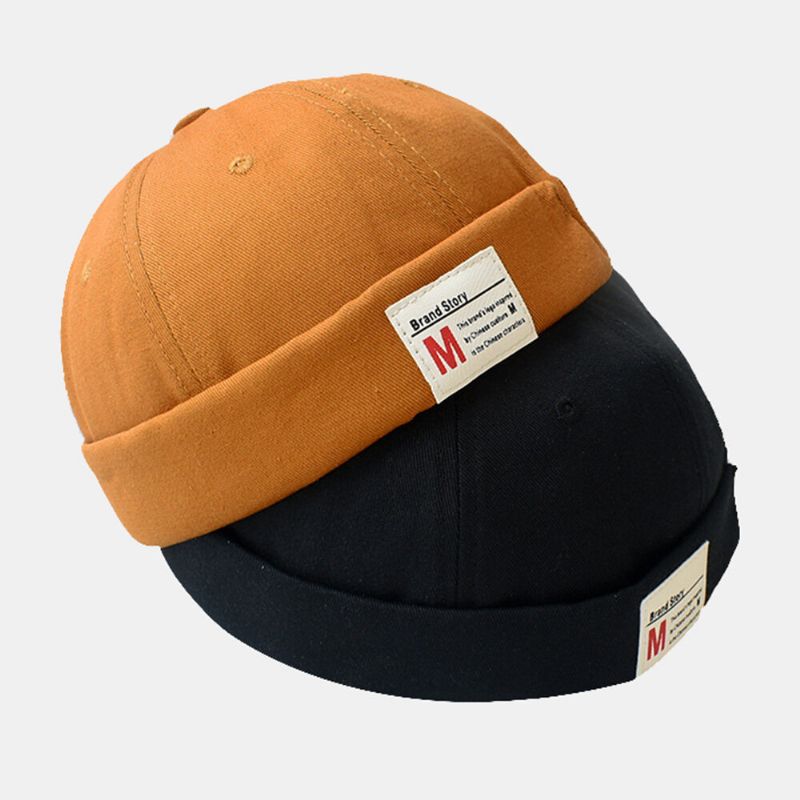 Hommes Propriétaire Cap Coton Dôme Lettre Patch Mode Brimless Beanie Skull Cap