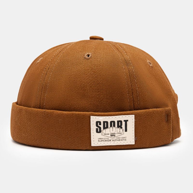 Hommes Propriétaire Casquette Coton Côté Contraste Couleur Lettres Patch Tout Match Sans Bord Bonnet Crâne Casquette Pour Les Femmes