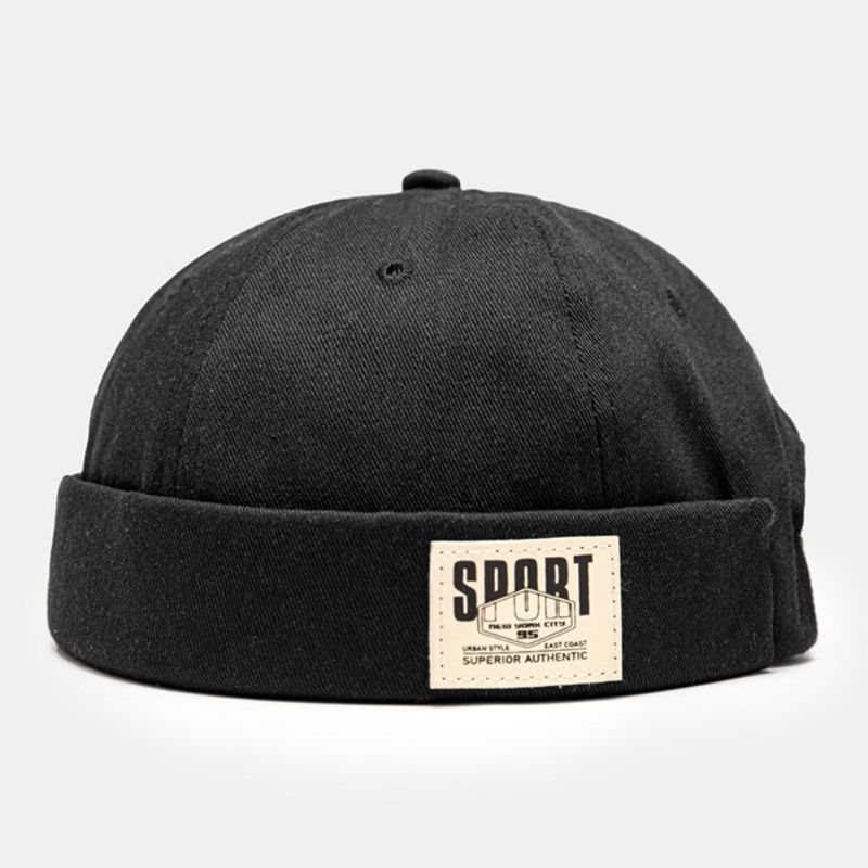 Hommes Propriétaire Casquette Coton Côté Contraste Couleur Lettres Patch Tout Match Sans Bord Bonnet Crâne Casquette Pour Les Femmes